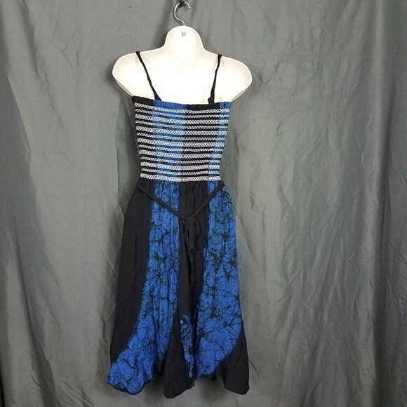 L.S.I. One Size (Small) Black Blue Pull On Rayon Sleeveless Casual Dress Beach S - Picture 8 of 12